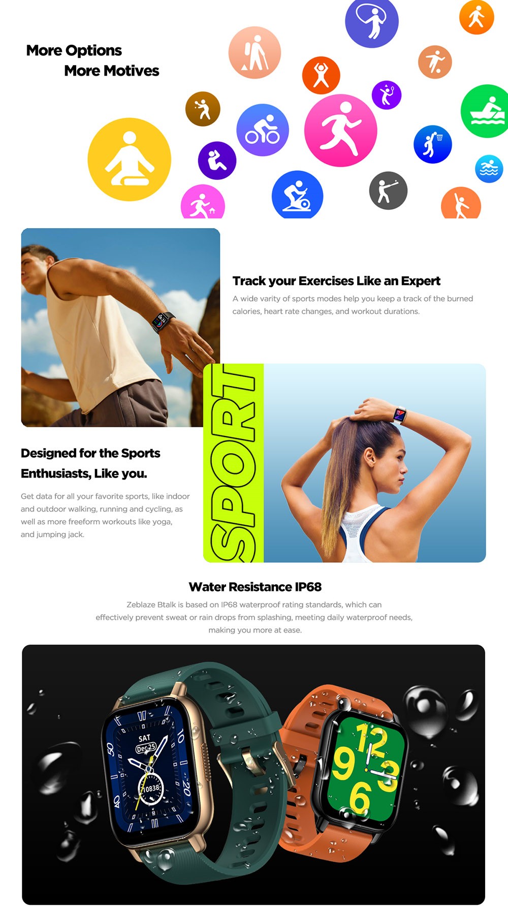 Zeblaze Btalk Voice Calling Smartwatch 1.86'' Large Color Display Health and Fitness Smartwatch For Men - Orange