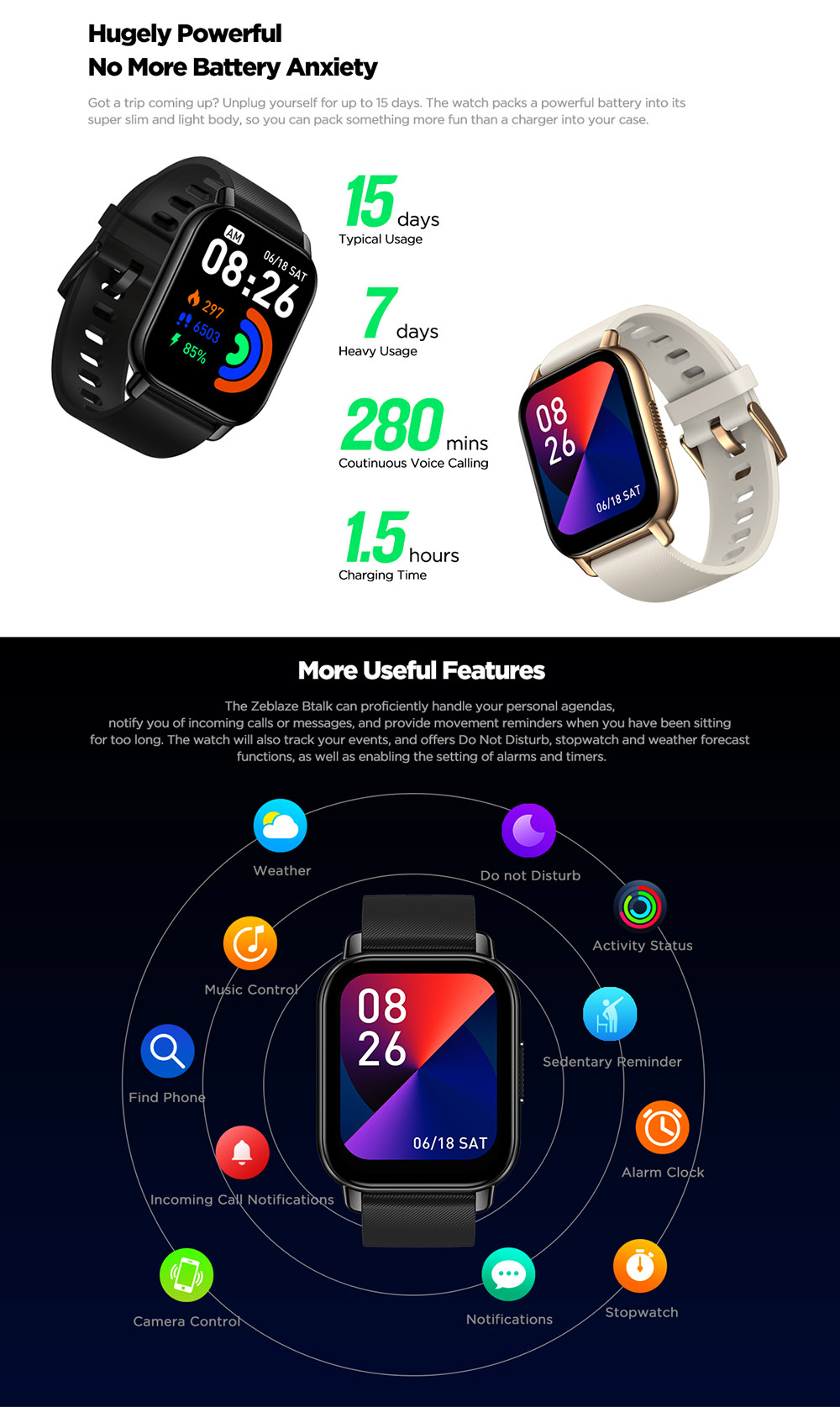 Zeblaze Btalk Voice Calling Smartwatch 1.86'' Large Color Display Health and Fitness Smartwatch For Men - Orange