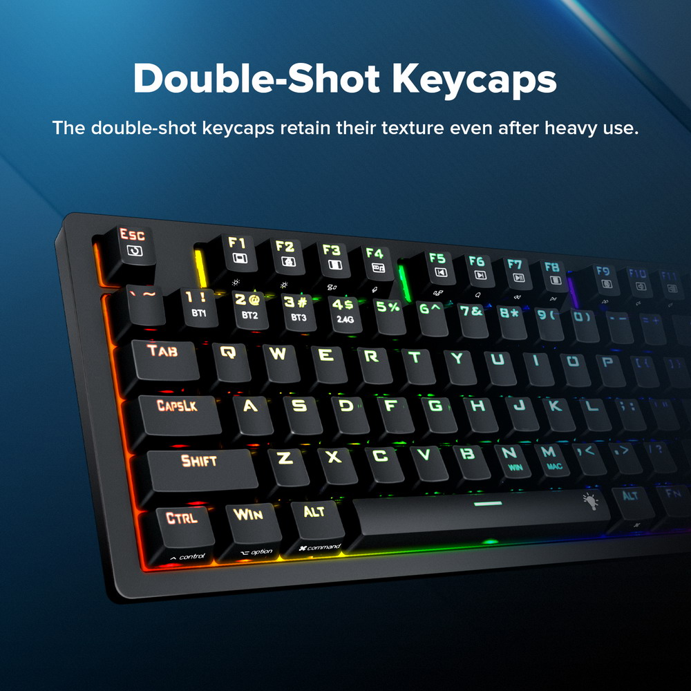 Redragon K598P-KBS RGB TKL Wireless Mechanical Keyboard Bluetooth/2.4Ghz/Wired Tri-Mode Blue Switch for Win/Mac - Black