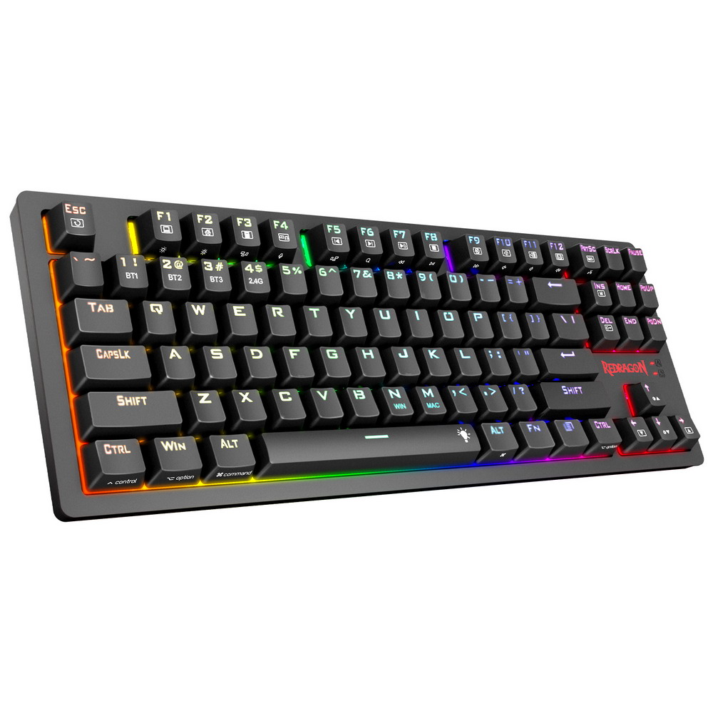 Redragon K598P-KBS RGB TKL Wireless Mechanical Keyboard Bluetooth/2.4Ghz/Wired Tri-Mode Blue Switch for Win/Mac - Black