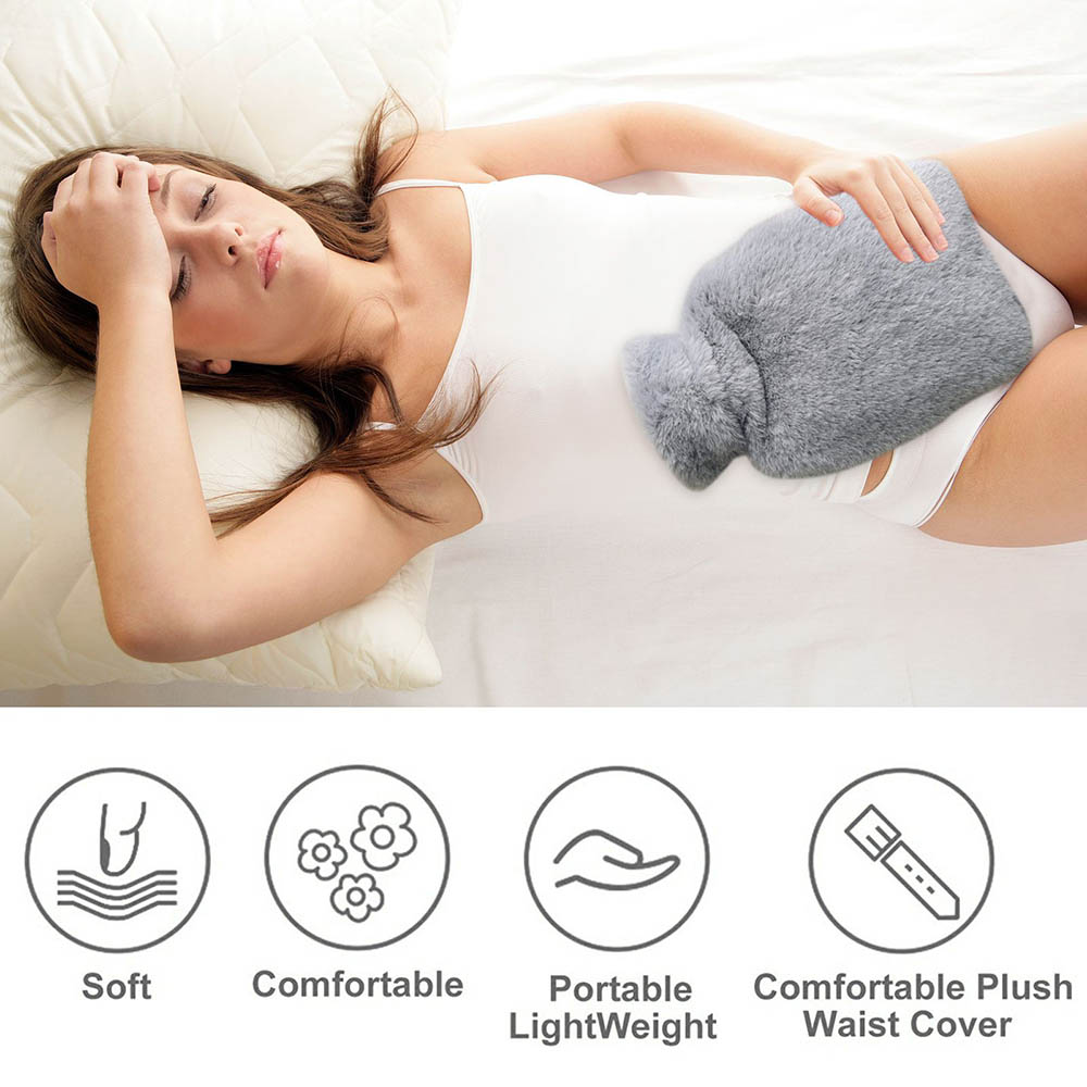 1000ml Thickened Hot Water Bottle, Washable Plush Cloth Cover, Water-Filled PVC Inner Tank Hand Warmer - Dark Blue