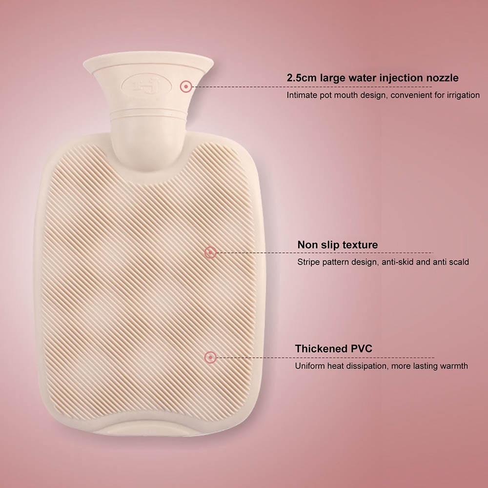 2000ml Thickened Hot Water Bottle, Washable Plush Cloth Cover, Water-Filled PVC Inner Tank Hand Warmer - White