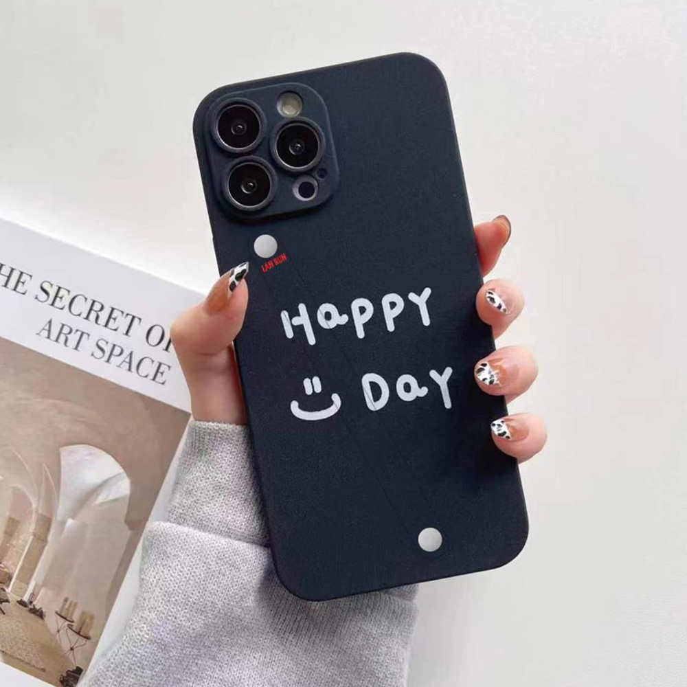 Happy Day English Finger Strap Phone Protective Shell for iPhone 14 Pro MAX - Black