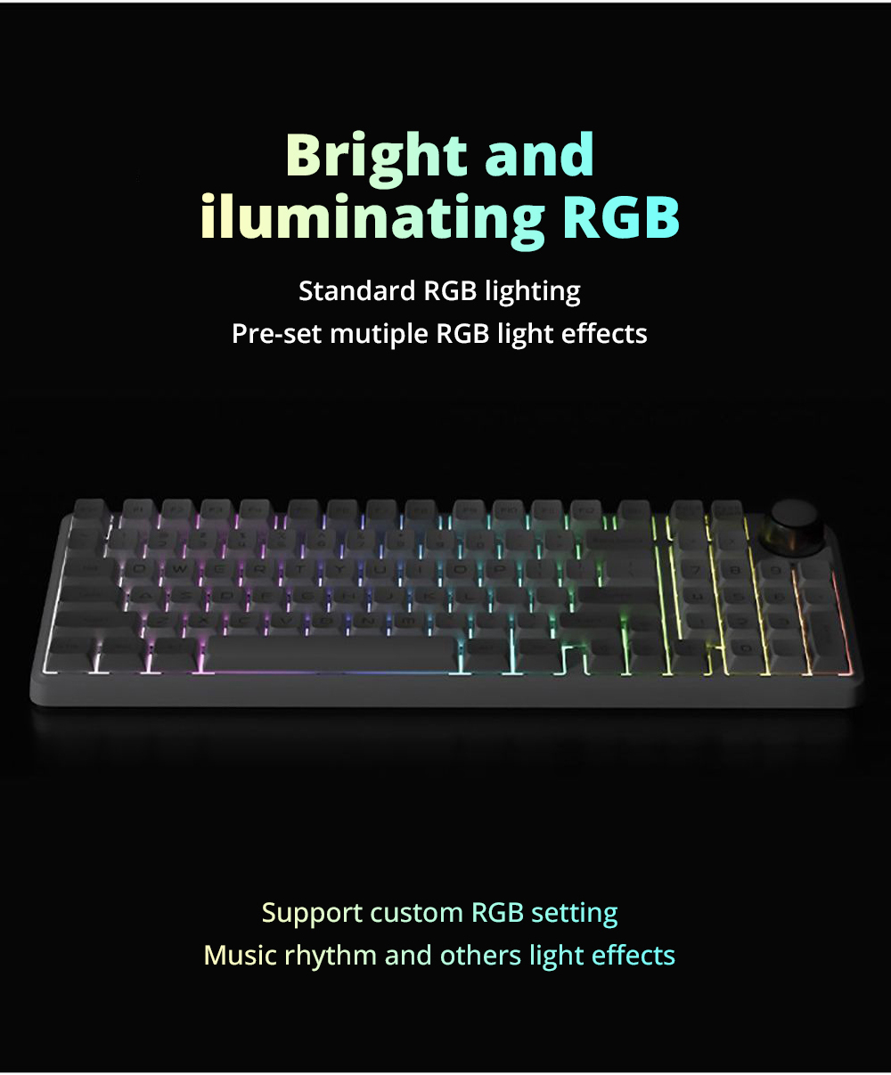 DUKHARO VN96 96% 96 key RGB Mechanical keyboard Gasket Mount with Knob Control Gateron Yellow - Grey