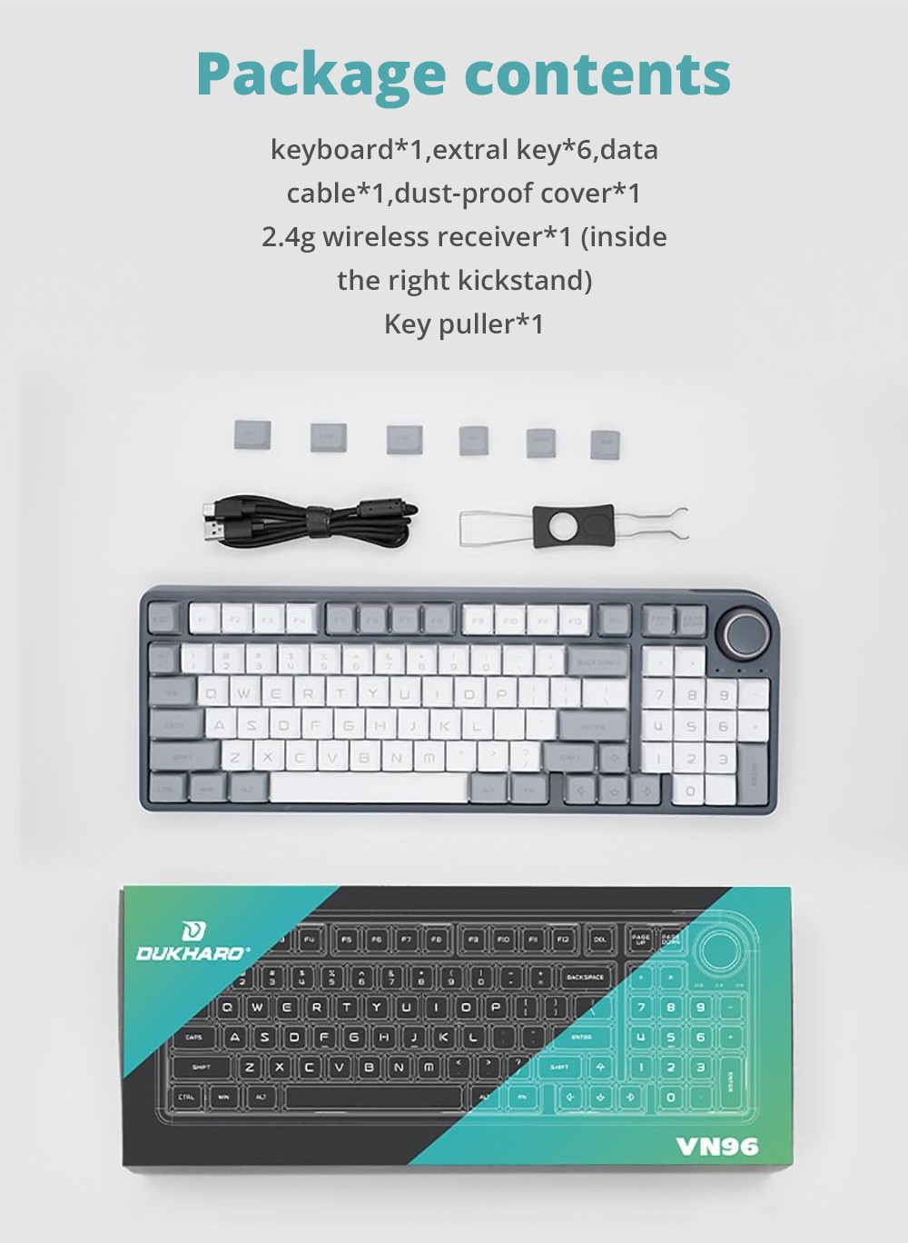 DUKHARO VN96 96% 96 key RGB Mechanical keyboard Gasket Mount with Knob Control Gateron Yellow - Grey