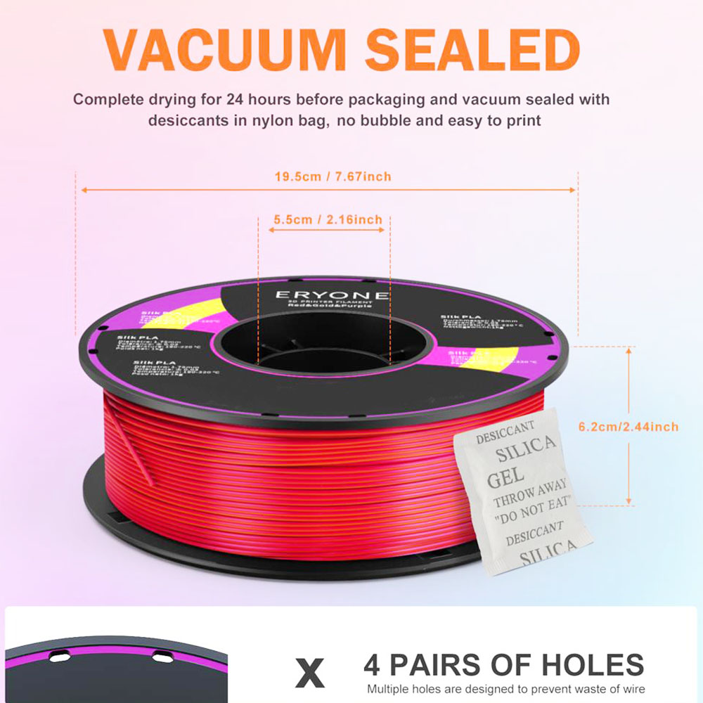 ERYONE Triple-Color Silk PLA Filament for 3D Printers, 1.75mm Accuracy +/- 0.03 mm, 1kg (2.2LBS)/Spool - Red + Gold + Purple