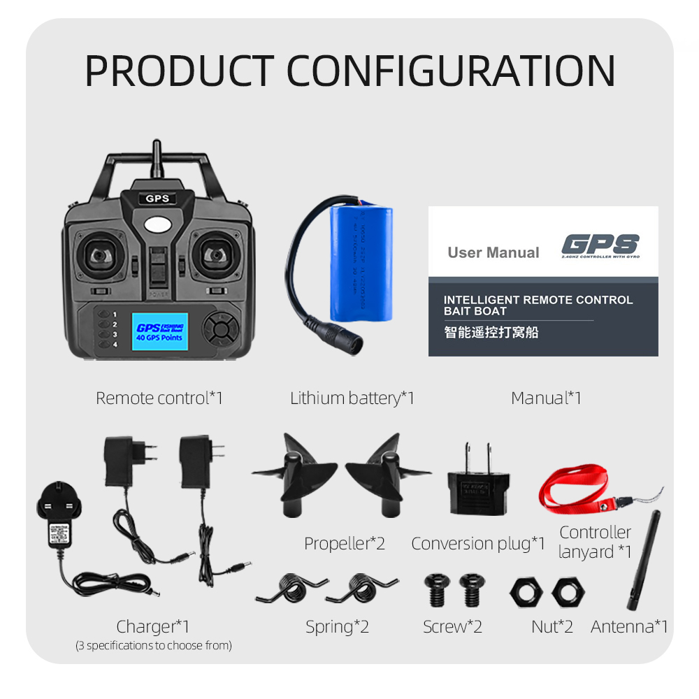 Flytec V900 500M Smart Bait Boat 40 Points GPS LCD Display