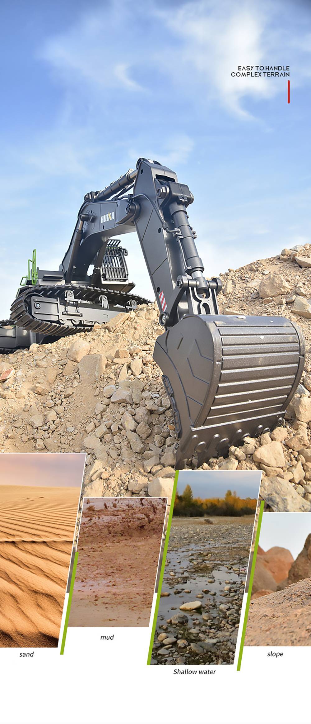 HUINA 593 RC Excavator Simulation Alloy Toy Multi-functional with Remote Control