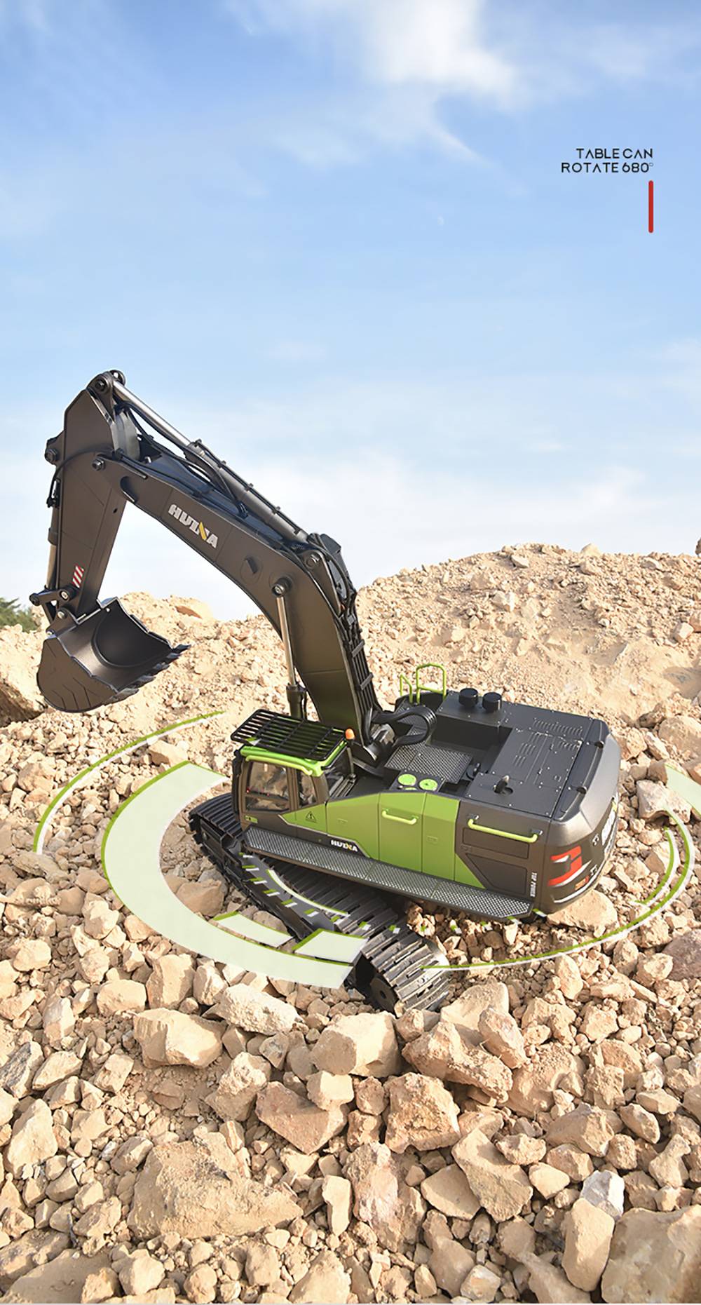 HUINA 593 RC Excavator Simulation Alloy Toy Multi-functional with Remote Control