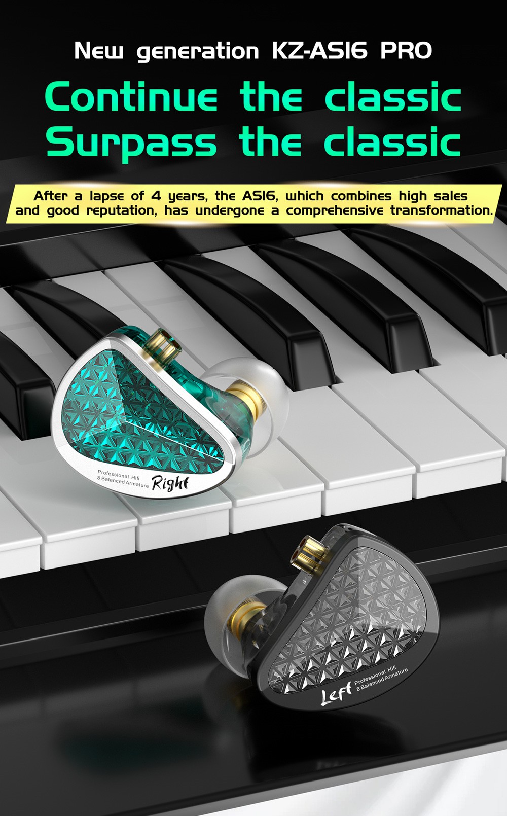 KZ AS16 Pro Wired Earphone In-Ear Balance Armature for Sports with Microphone - Cyan