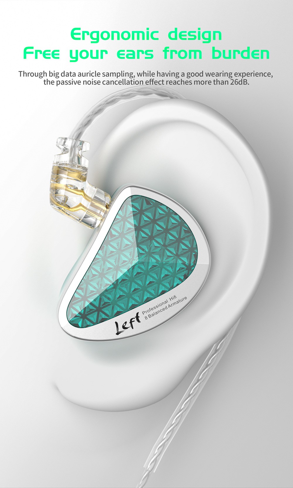 KZ AS16 Pro Wired Earphone In-Ear Balance Armature for Sports with Microphone - Cyan