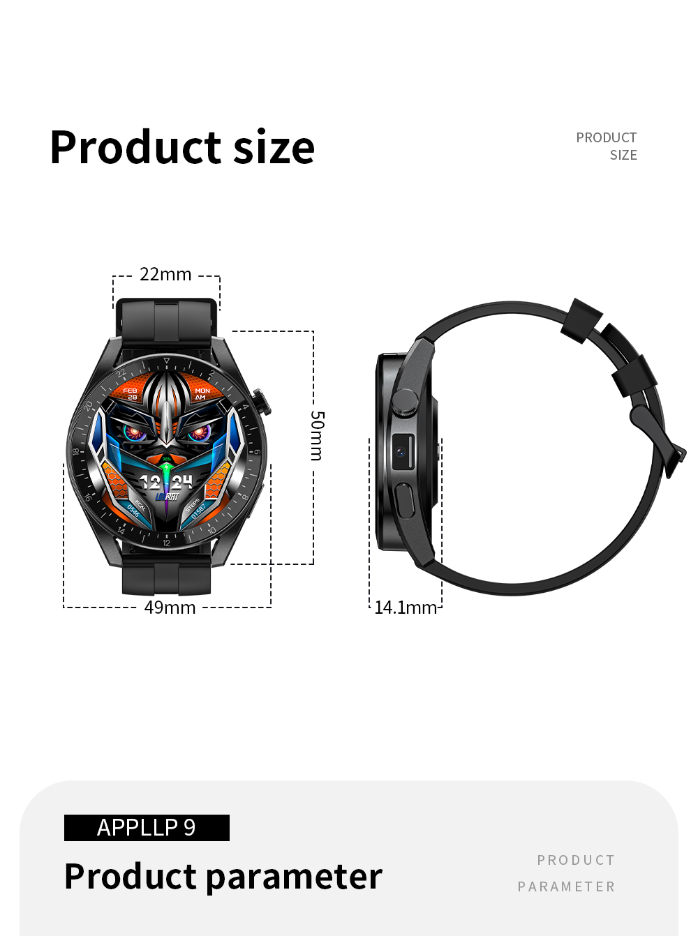 LOKMAT APPLLP 9 Android Smartwatch 1.43 inch 2+16G 4G Wifi GPS Camera Phone Watch Health Tracker - Black Silica Gel