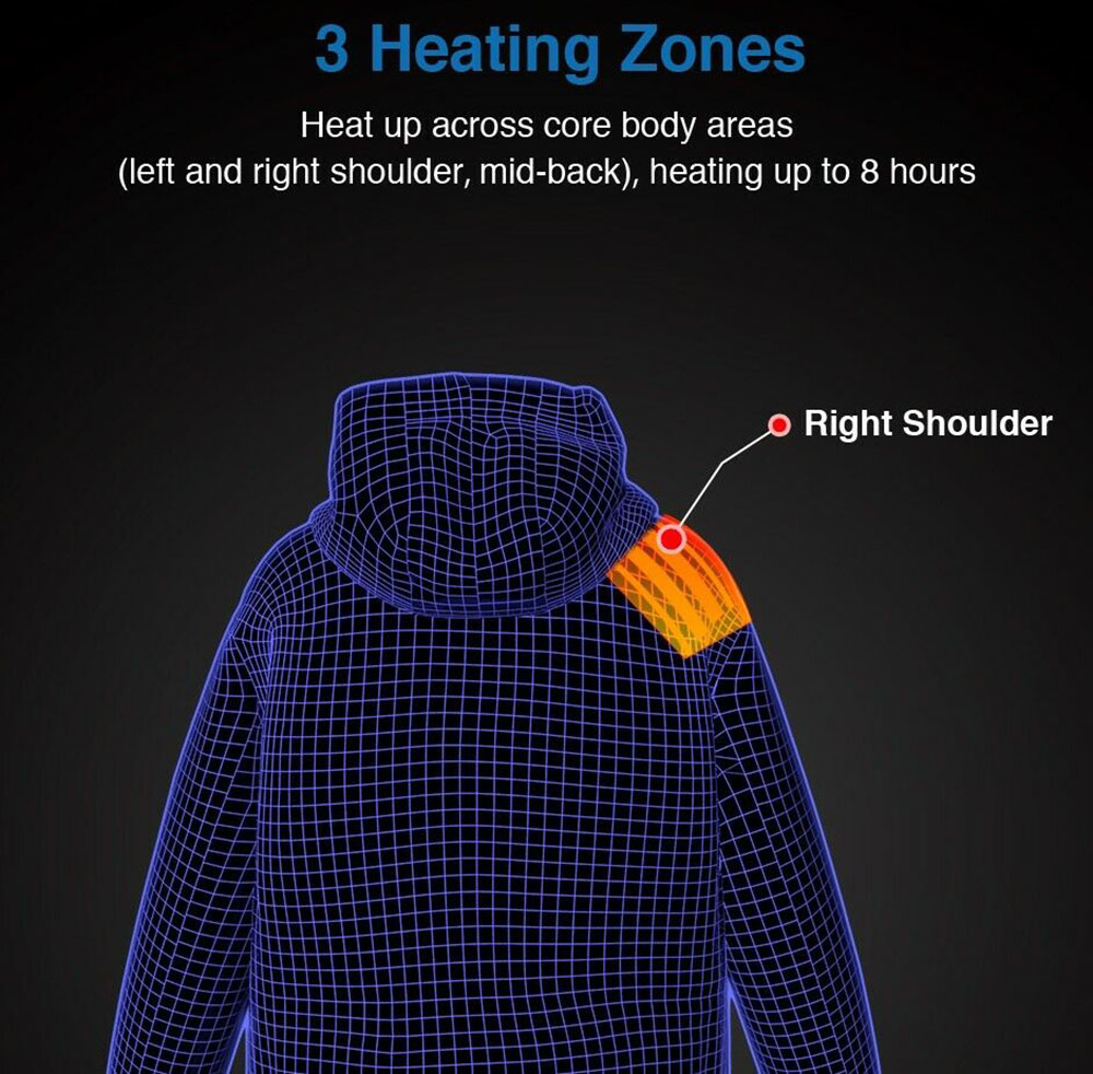 NINETYGO 90FUN Smart Heated Parka, 3 Heating Zones, 4 Heating Levels, Carbon Nanotube Heating Film, IPX4 Waterproof Down Jacket - XL Size Black
