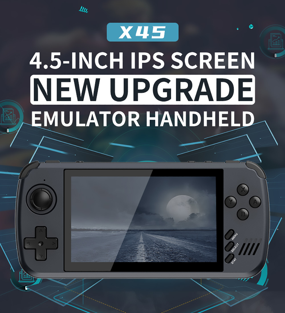 POWKIDDY X45 Handheld Game Console 4.5 Inch IPS Screen Retro Video Game Player Linux System 32GB TF Card Black