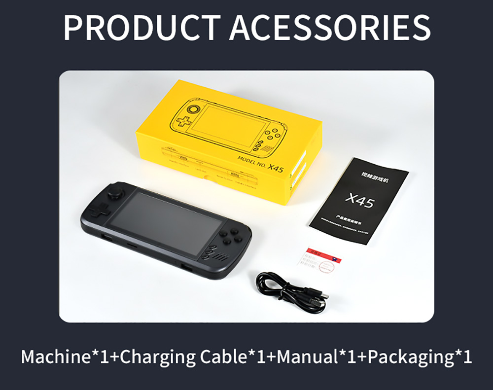 POWKIDDY X45 Handheld Game Console 4.5 Inch IPS Screen Retro Video Game Player Linux System 32GB TF Card Black