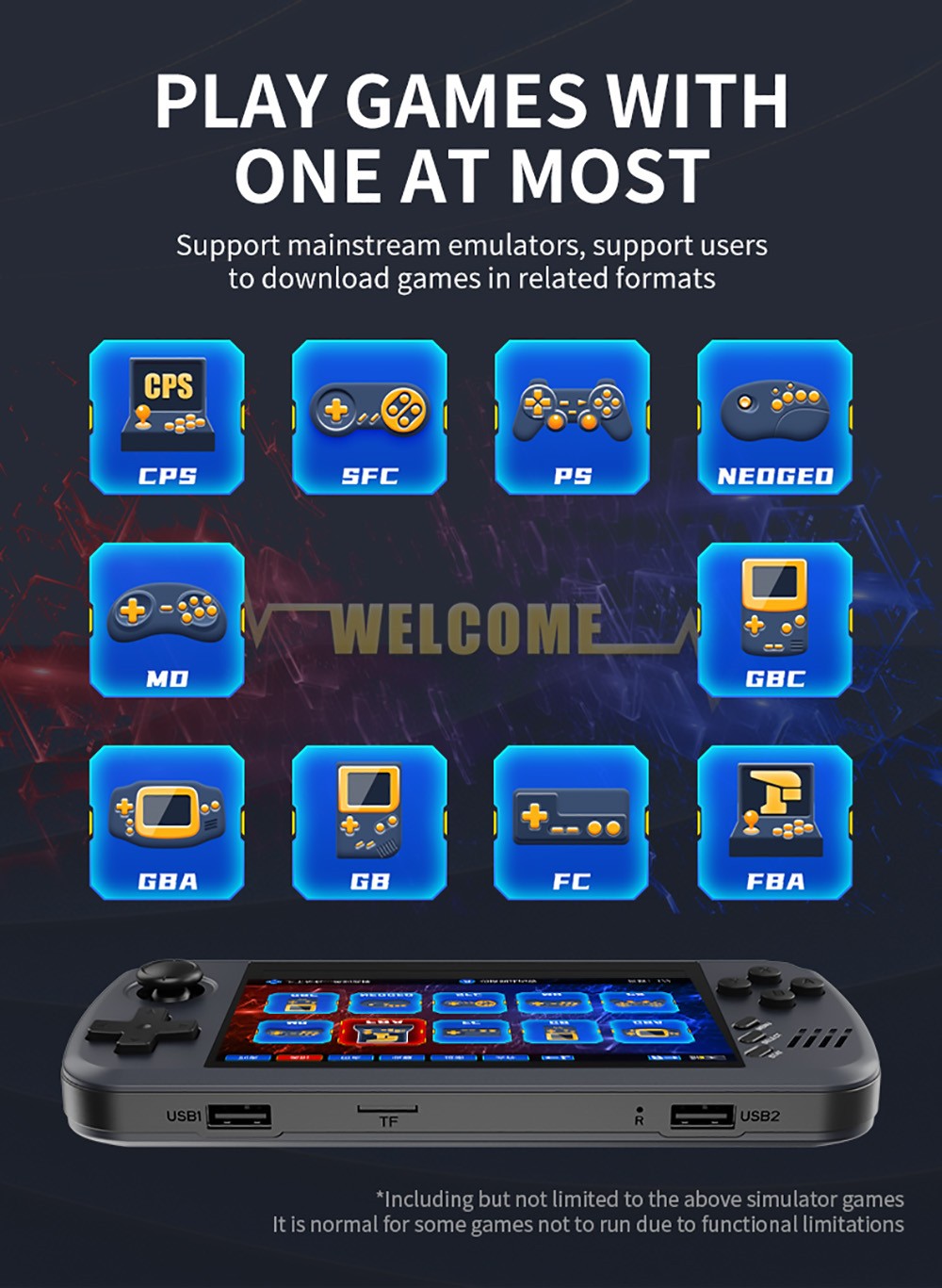 POWKIDDY X45 Handheld Game Console 4.5 Inch IPS Screen Retro Video Game Player Linux System 32GB TF Card Black