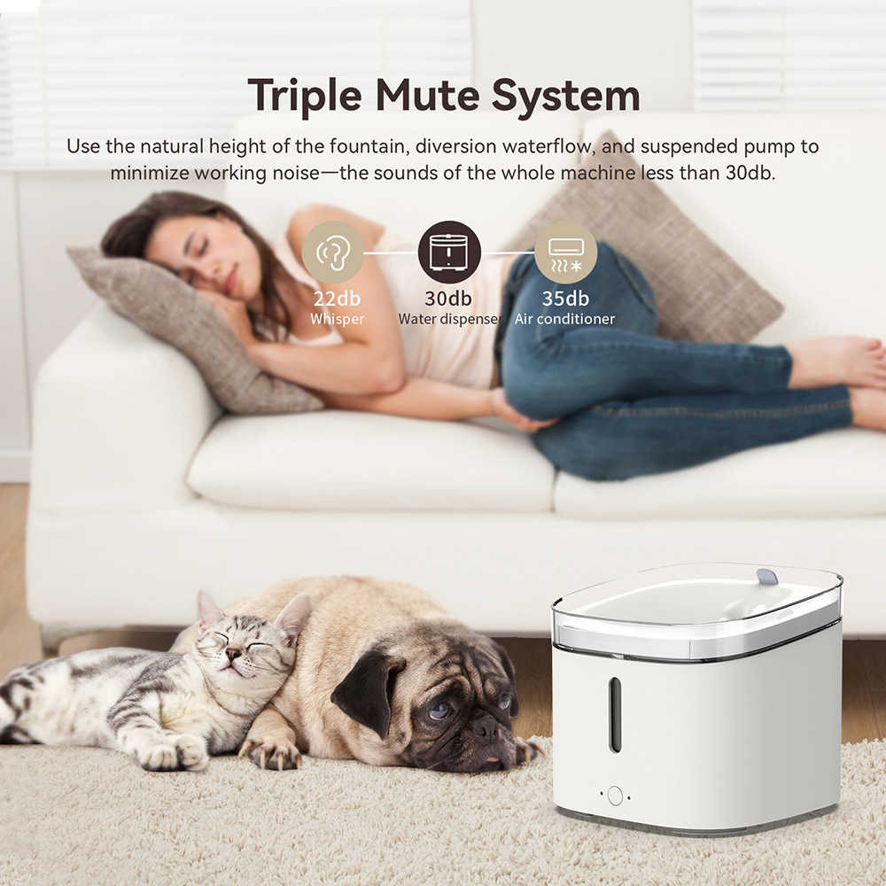 Pawbby 2L Smart Fountain Dispenser, Dog Drinking Bowl Cat Puppy Feeder, Ultra-Quiet Pump Automatic Drinker, APP Control