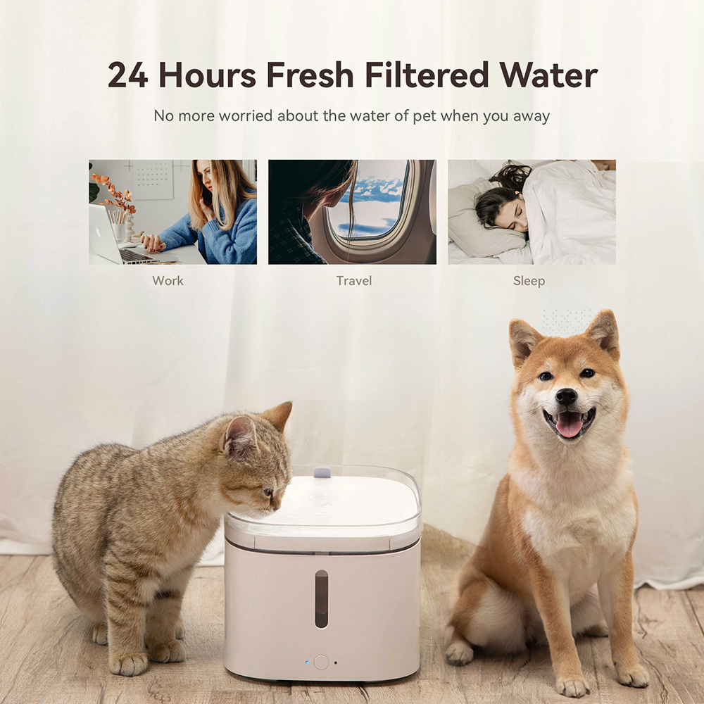 Pawbby 2L Smart Fountain Dispenser, Dog Drinking Bowl Cat Puppy Feeder, Ultra-Quiet Pump Automatic Drinker, APP Control