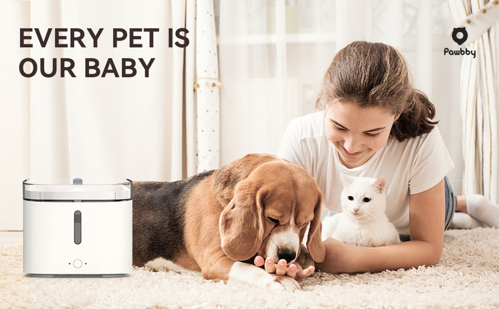 Pawbby 2L Smart Fountain Dispenser, Dog Drinking Bowl Cat Puppy Feeder, Ultra-Quiet Pump Automatic Drinker, APP Control