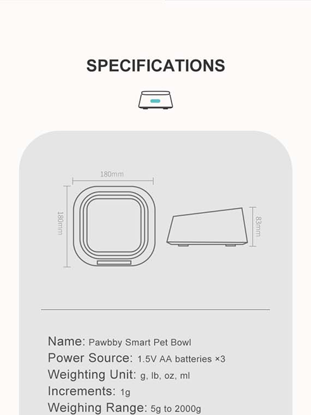 Pawbby Smart Pet Bowl, Dog Cat Puppy Food Feeder, Stainless Steel Bowl, App-based Eating Record, Feeding Plan