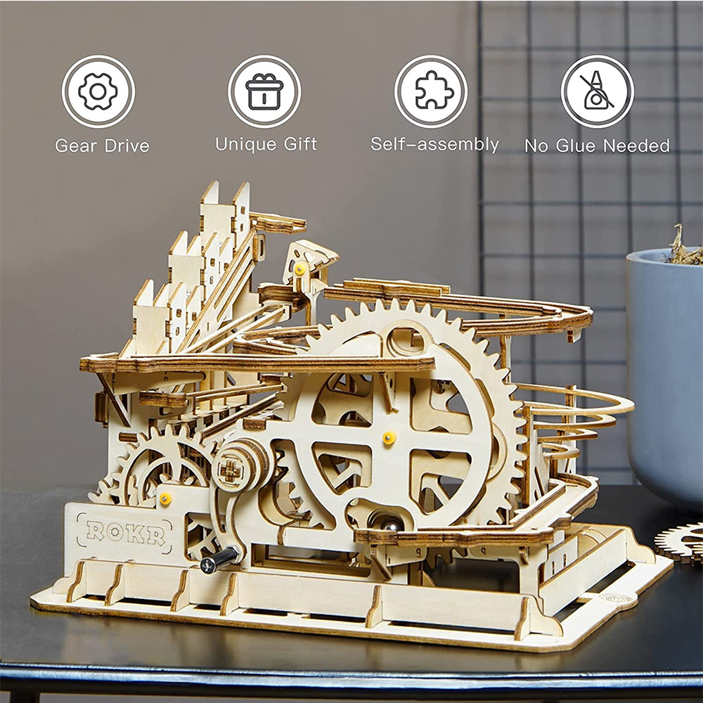 ROBOTIME LG503 ROKR Marble Explorer Swing Back Wall Marble Run 3D Wooden Puzzle Kit, LG503