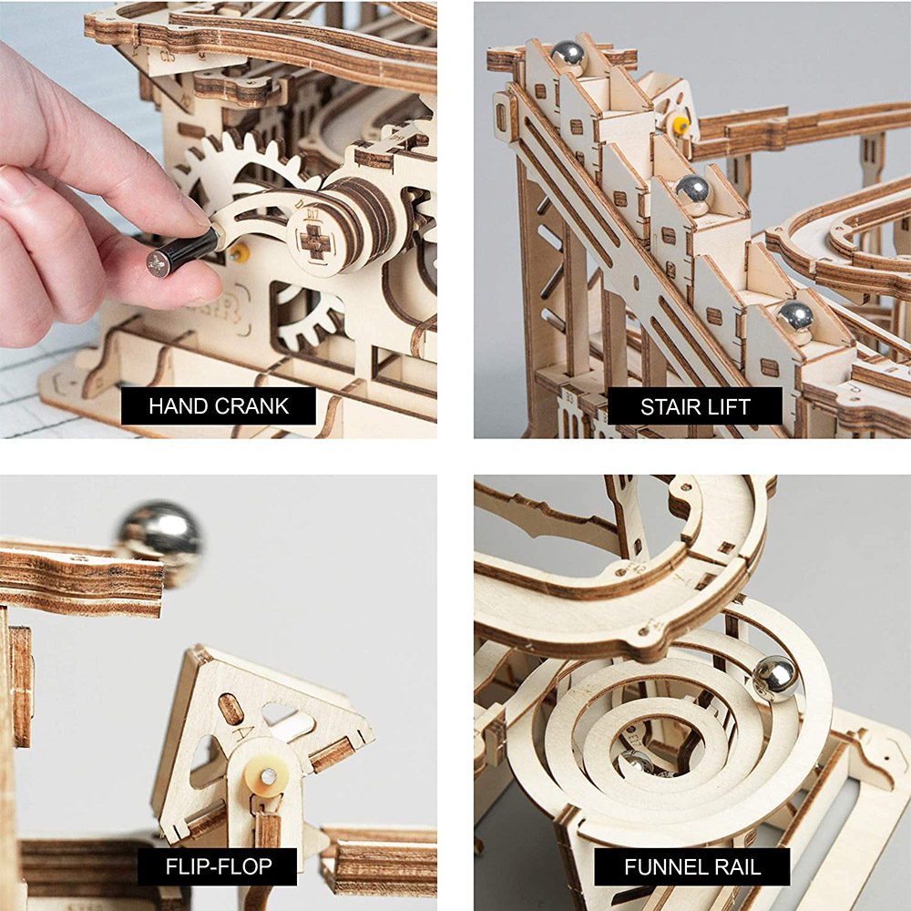 ROBOTIME LG503 ROKR Marble Explorer Swing Back Wall Marble Run 3D Wooden Puzzle Kit, LG503