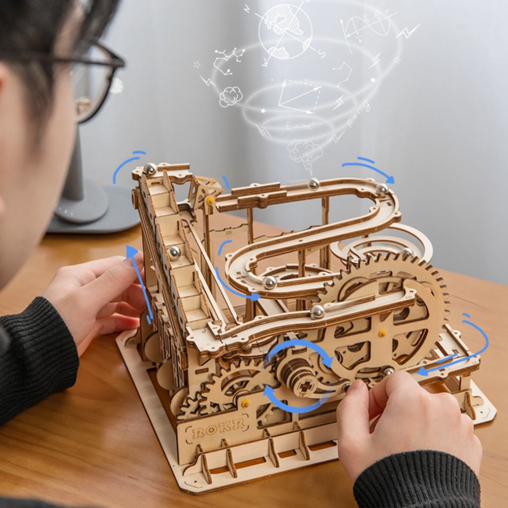 ROBOTIME LG503 ROKR Marble Explorer Swing Back Wall Marble Run 3D Wooden Puzzle Kit, LG503