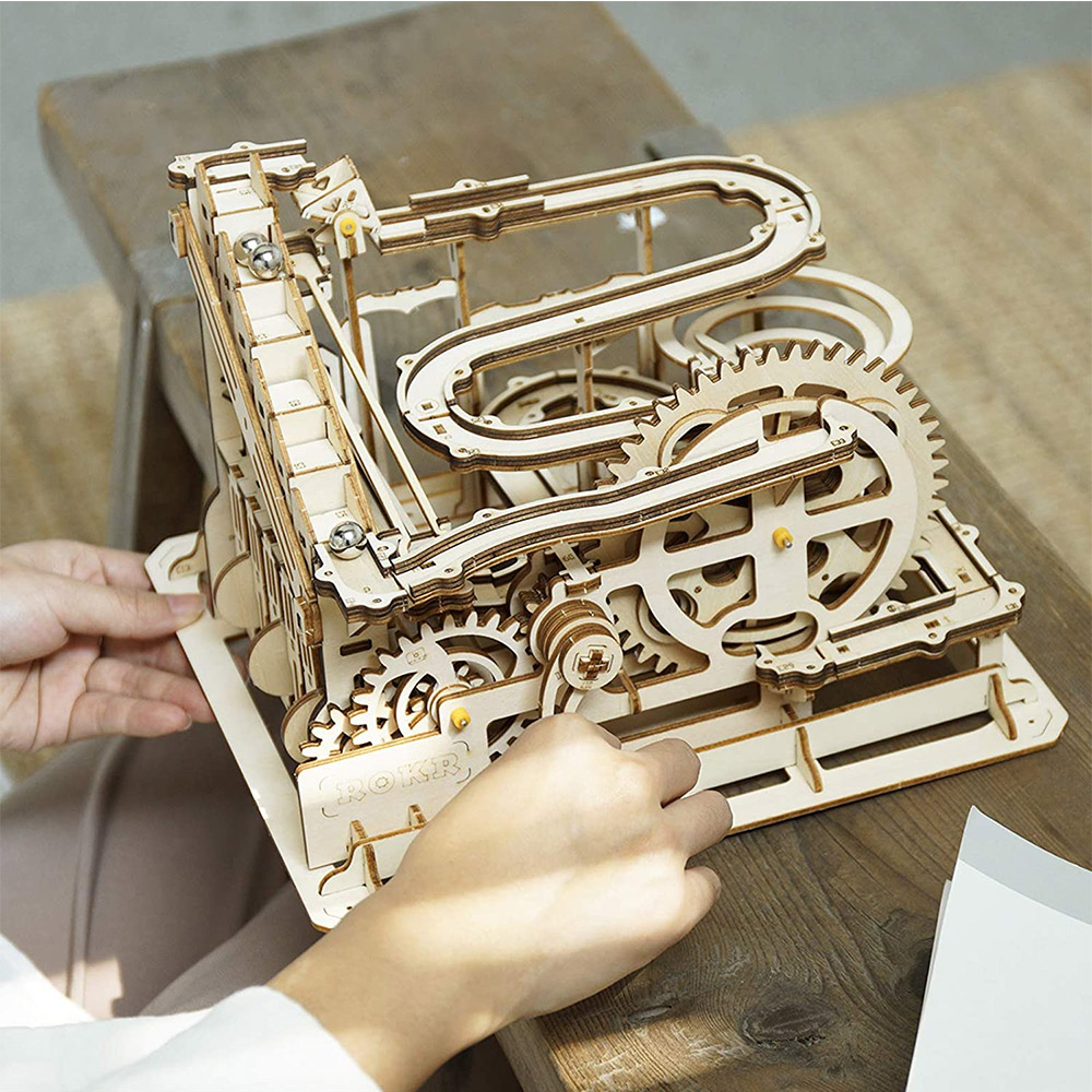 ROBOTIME LG503 ROKR Marble Explorer Swing Back Wall Marble Run 3D Wooden Puzzle Kit, LG503