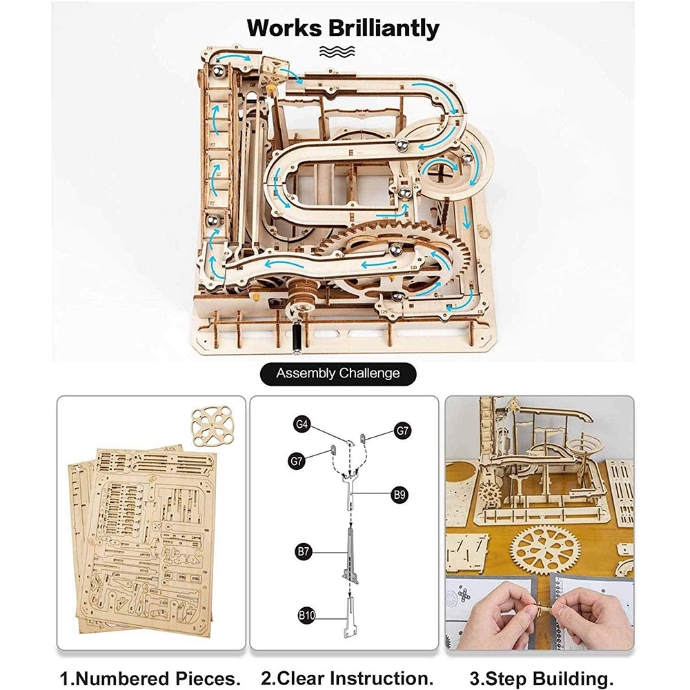 ROBOTIME LG503 ROKR Marble Explorer Swing Back Wall Marble Run 3D Wooden Puzzle Kit, LG503