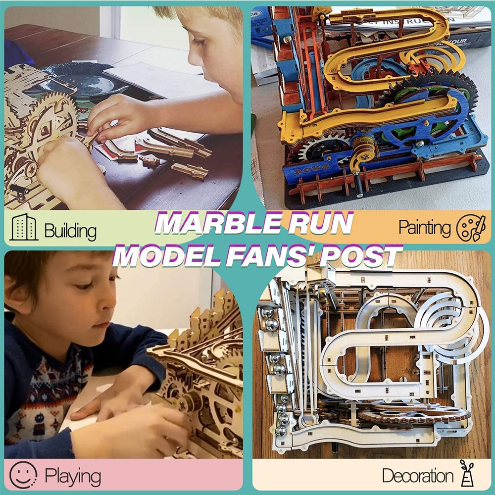 ROBOTIME LG503 ROKR Marble Explorer Swing Back Wall Marble Run 3D Wooden Puzzle Kit, LG503