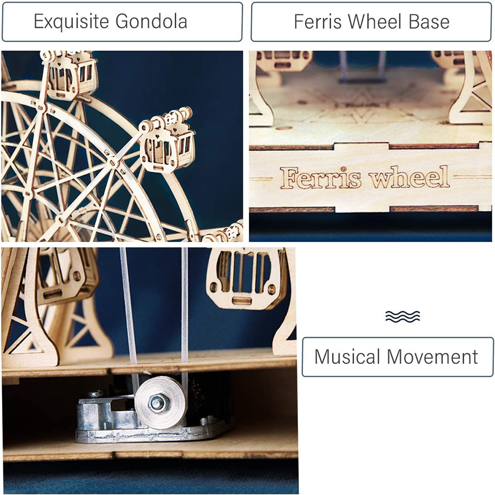 ROBOTIME TGN01 Rolife Ferris Wheel Music Box 3D Wooden Puzzle DIY Kit, 232Pcs