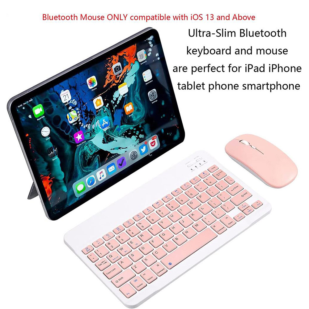 Ultra-Slim Bluetooth Keyboard and Mouse Combo Rechargeable Portable Wireless Keyboard Mouse Set - Rose Red