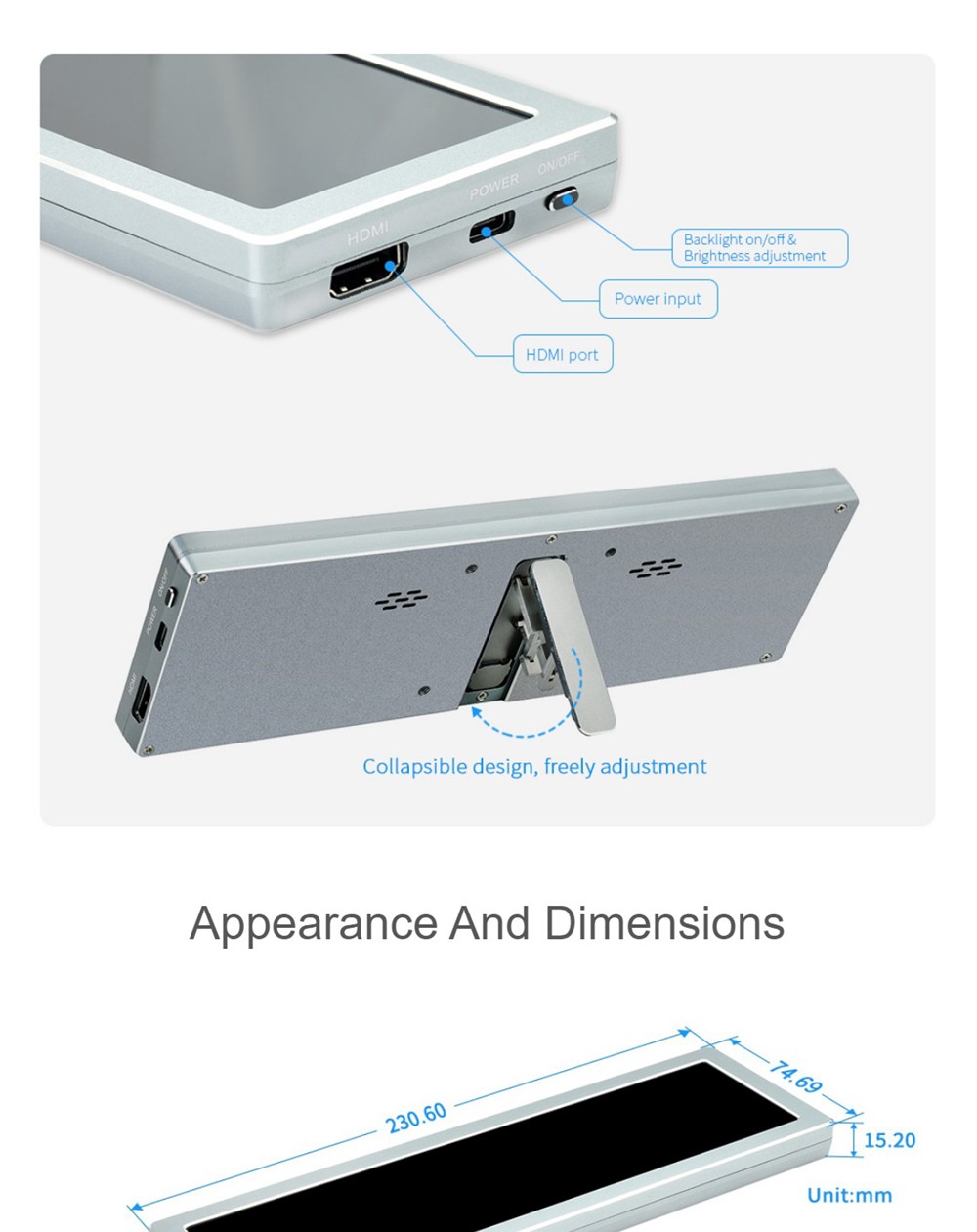 Waveshare 8.8inch IPS Side Monitor, 480X1920, HDMI, HiFi Speaker, No Touch