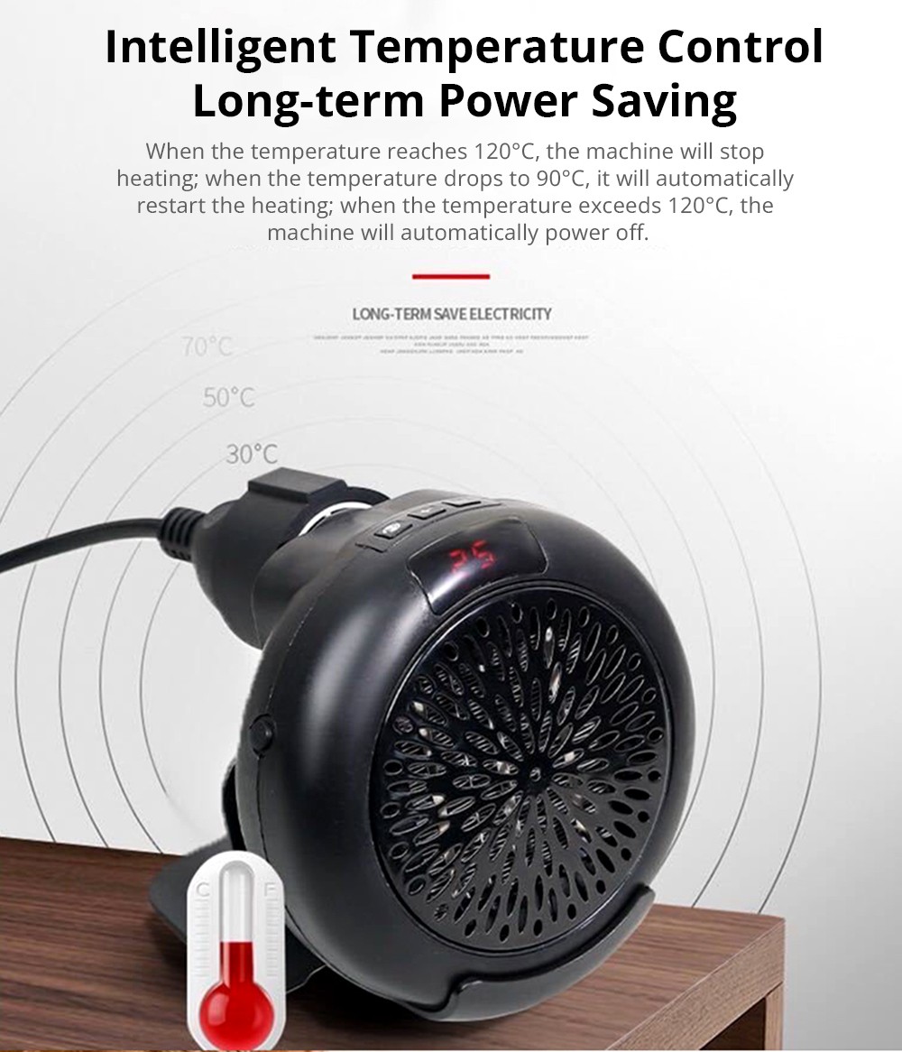 400W Electric Fan Heater, Mini Portable Round Air Heater, Ceramic Heating Element Desktop Winter Warmer, LED Display - Black