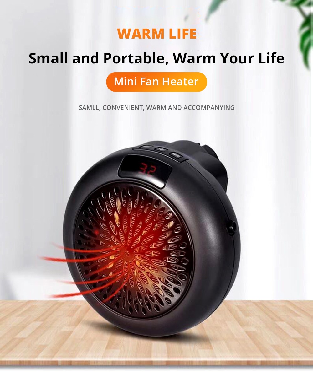 400W Electric Fan Heater, Mini Portable Round Air Heater, Ceramic Heating Element Desktop Winter Warmer, LED Display - Black