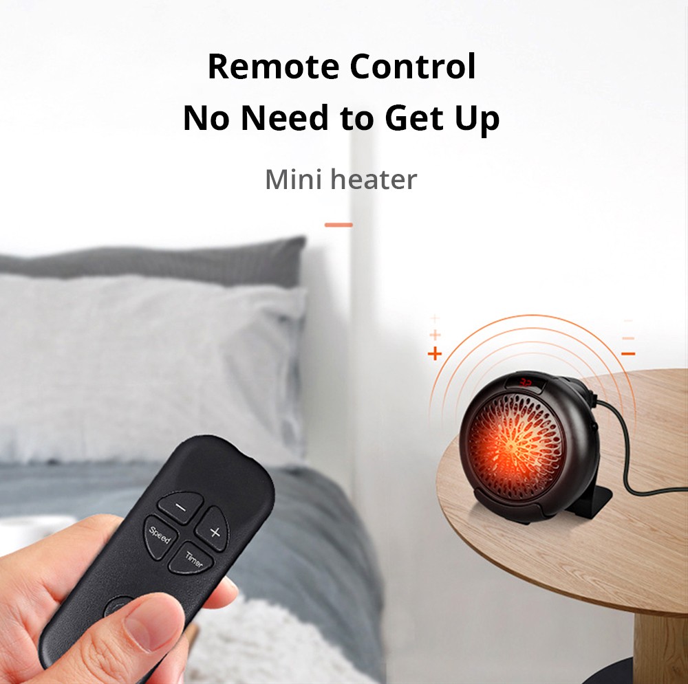 400W Electric Fan Heater, Mini Portable Round Air Heater, Ceramic Heating Element Desktop Winter Warmer, LED Display - Black