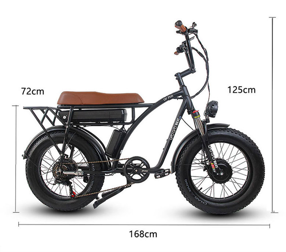 GOGOBEST GF750 Electric Bicycle 1000W*2 Dual Motors 48V 17.5Ah Battery 20*4.0'' Tire Shimano 7-Speed Gear - Black