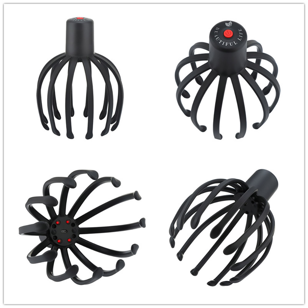 Multi-claw Electric Scalp Massager, Kneading Vibrating Head Massager, USB Charging - Black