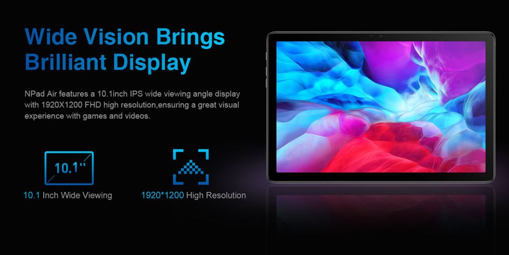 N-one NPad Air Tablet 10.1'' FHD IPS Screen UNISOC Tiger T310 CPU Android 11 4GB RAM 64GB ROM Dual Camera Bluetooth 5.0