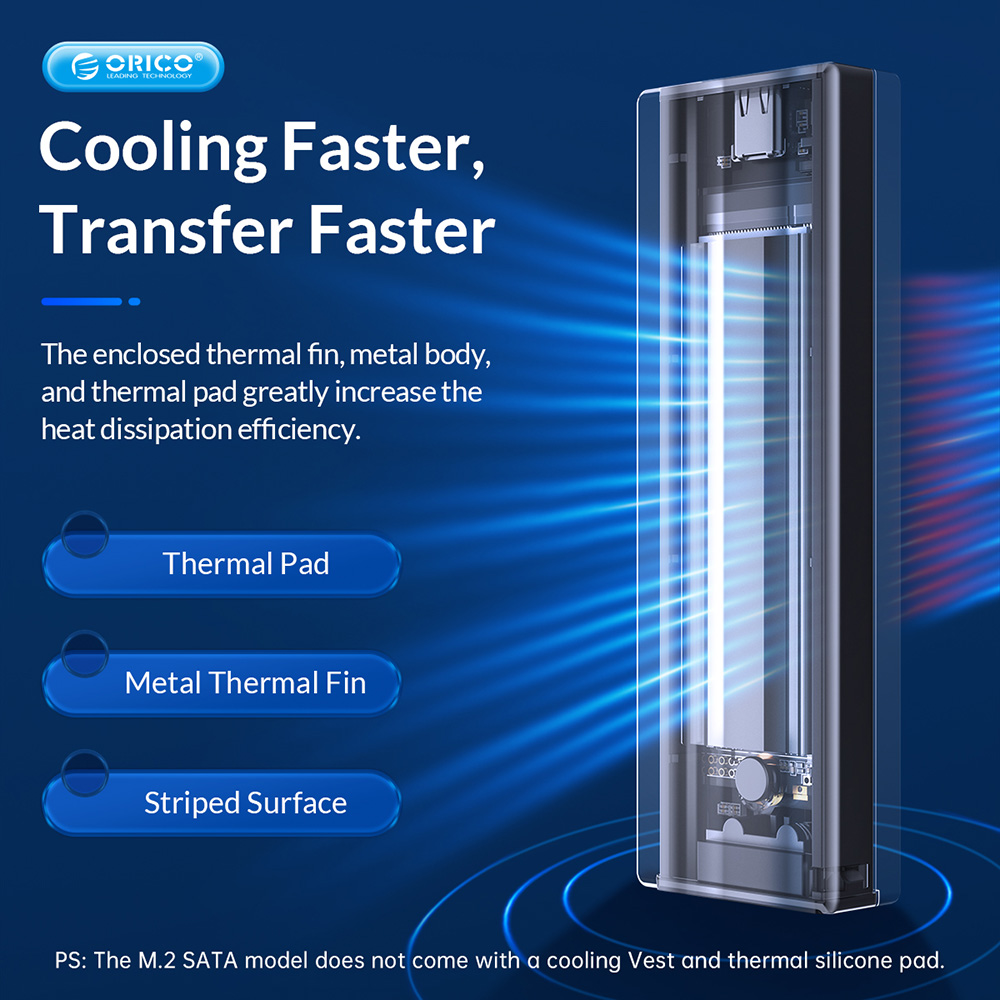 ORICO-BM2C3-GY-BP Tool Free Aluminum M2 SATA SSD Enclosure 6Gbps B Key Solid State Drive Case