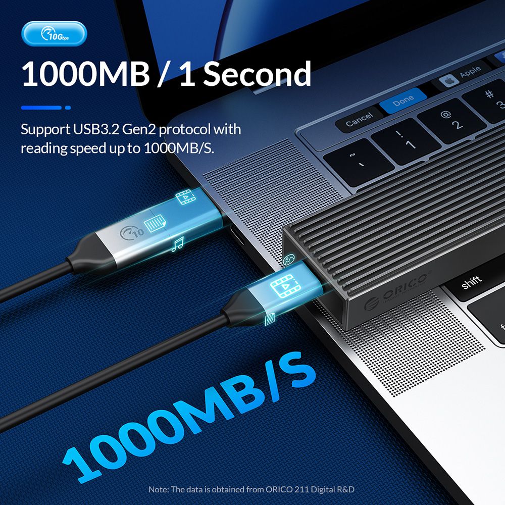 ORICO-BM2C3-GY-BP Tool Free Aluminum M2 SATA SSD Enclosure 6Gbps B Key Solid State Drive Case