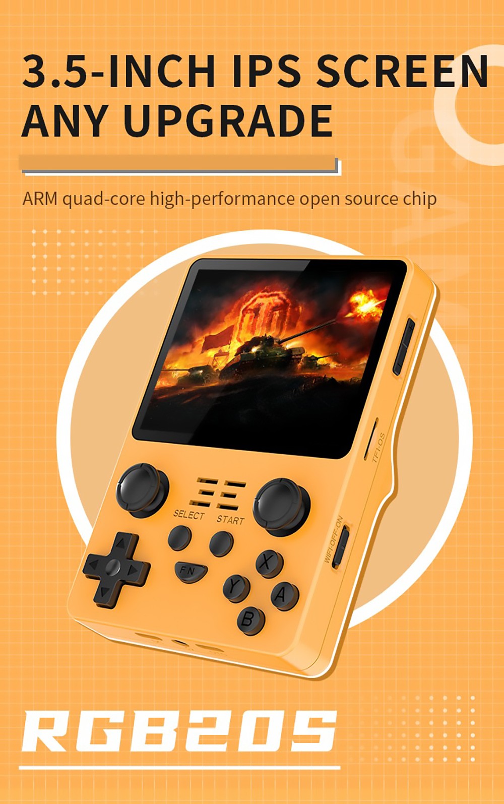 Powkiddy RGB20S Handheld Game Console 16+64GB 15,000 Games 3.5'' IPS OCA Screen Open Source for Linux - Orange