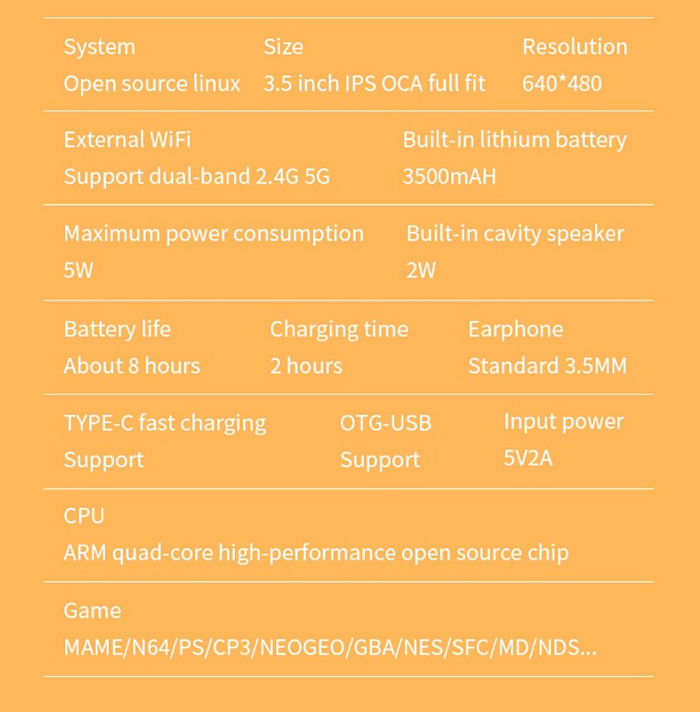 Powkiddy RGB20S Handheld Game Console 16+64GB 15,000 Games 3.5'' IPS OCA Screen Open Source for Linux - Orange