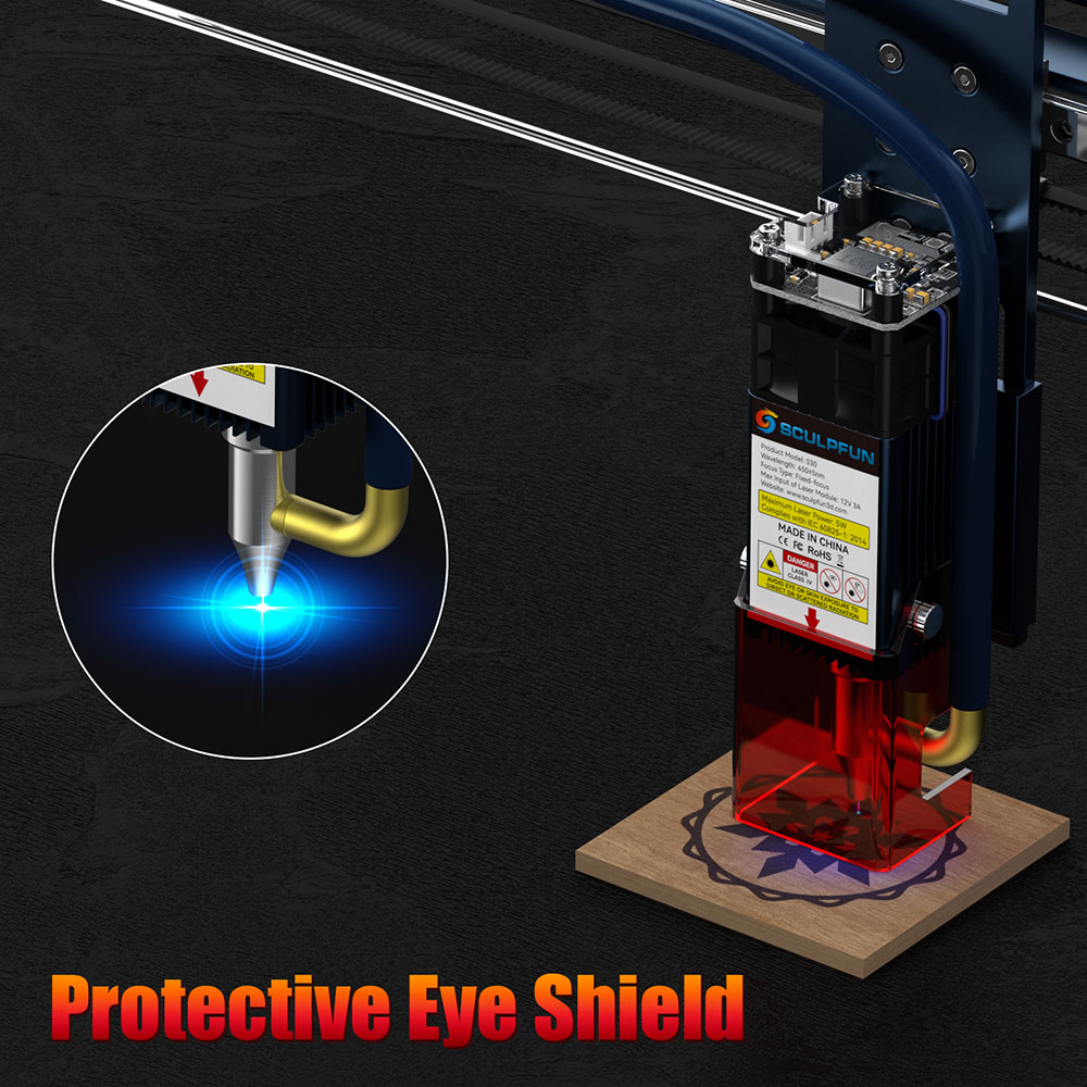 SCULPFUN S30 Graveur laser, 5W, assistance pneumatique automatique, lentille remplaçable, carte mère 32 bits, 410*400mm