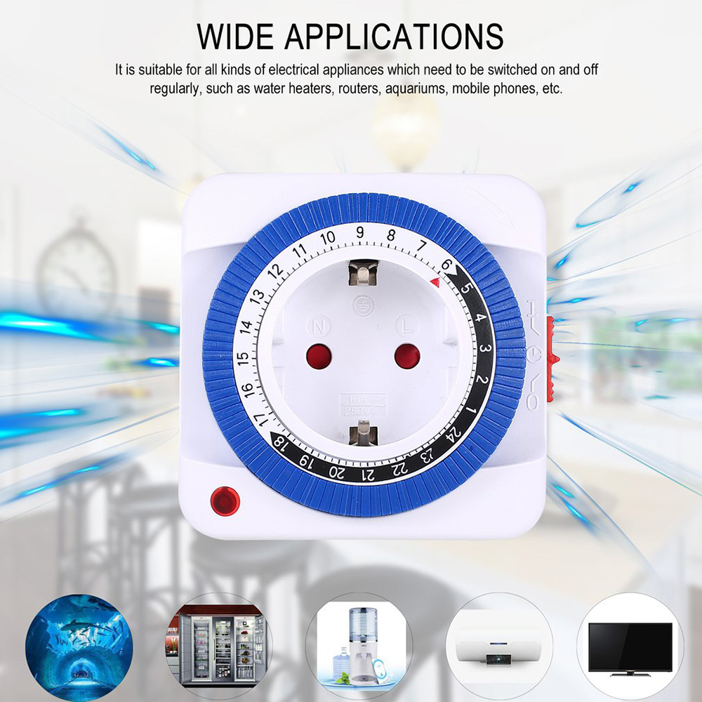 TIMEBEST GMT01A Mechanical Programmable Timer Switch, 230V 24 Hours Smart Countdown Timer Socket, Auto Power Off - EU Plug