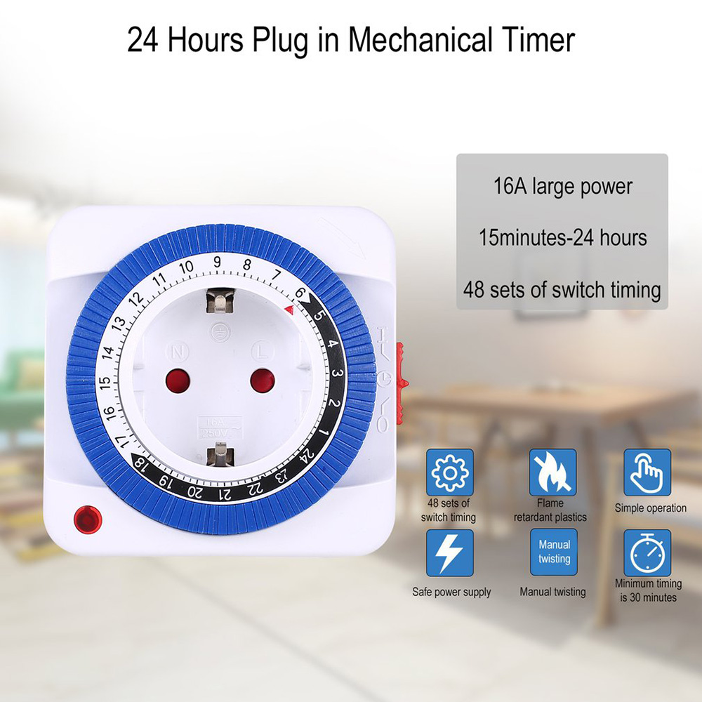 TIMEBEST GMT01A Mechanical Programmable Timer Switch, 230V 24 Hours Smart Countdown Timer Socket, Auto Power Off - EU Plug