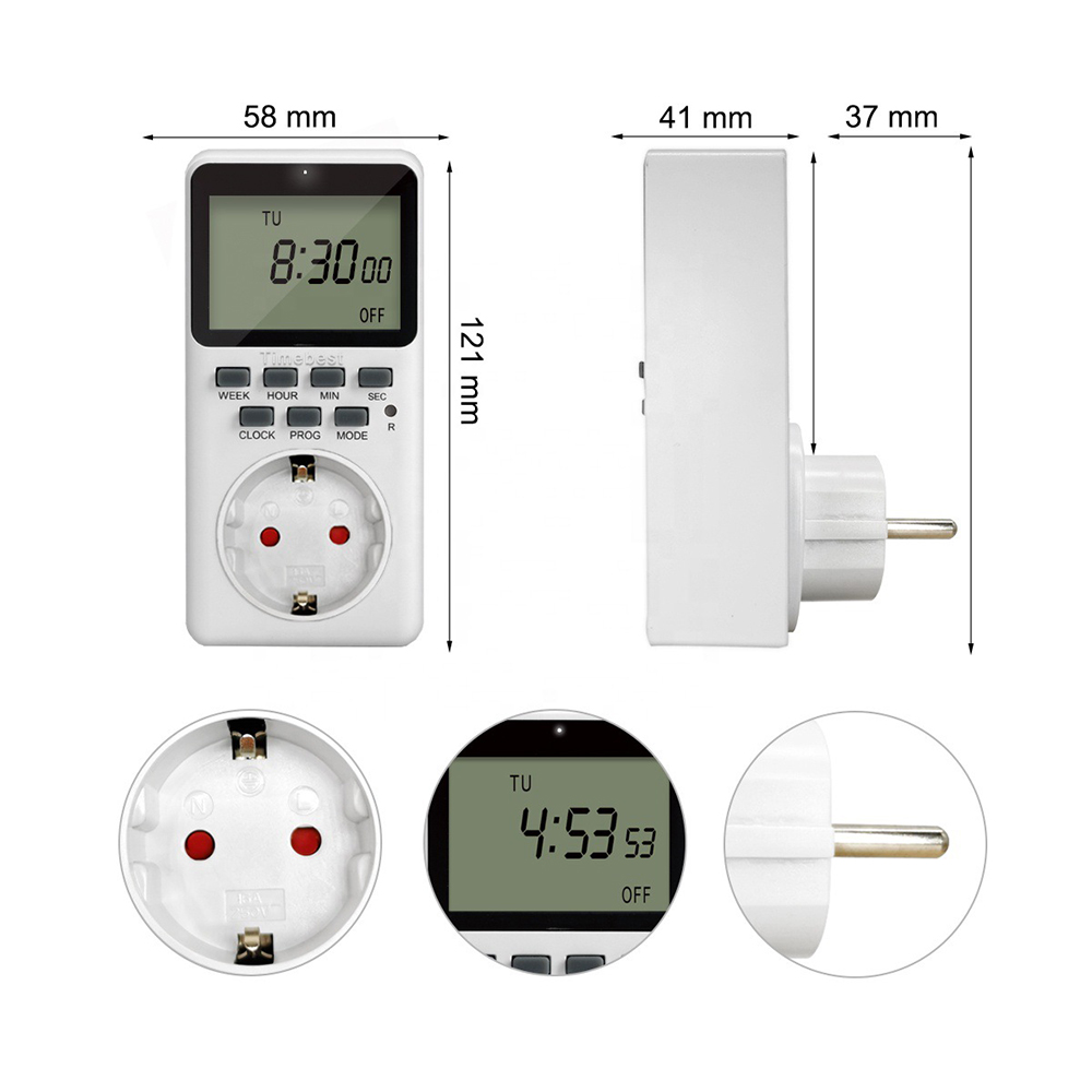 TIMEBEST SET09A Digital Timer Socket with 10 Configurable Programs, 230V AC 16A 3680W Timer Switch, Large LCD Display