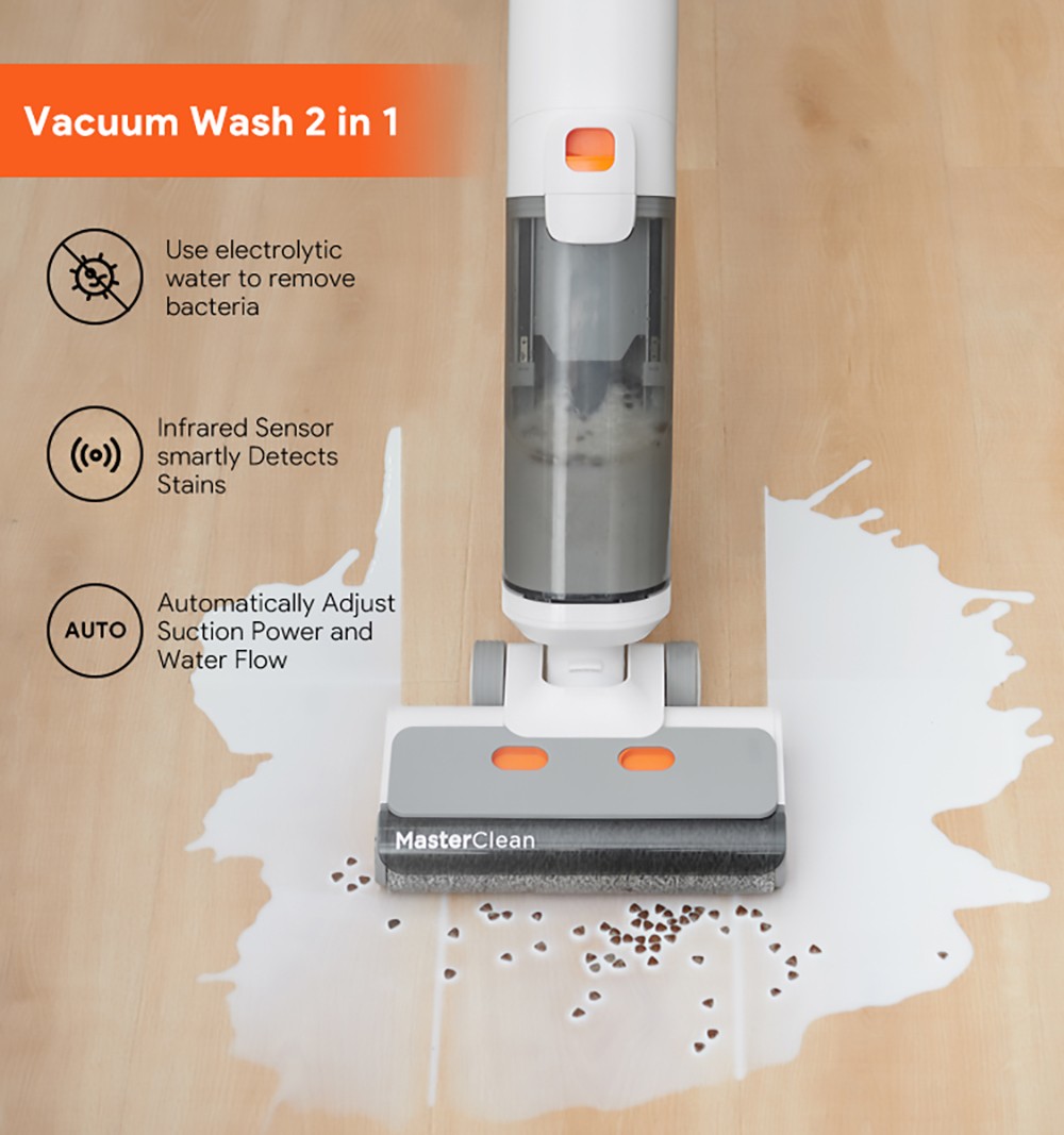 Ultenic AC1 Cordless Wet Dry Vacuum Cleaner, 15KPa Suction, 2L Water Tanks, Dual Edge Cleaning, 45min Runtime, Smart LED Display, APP Support, Voice Assistant - EU Plug