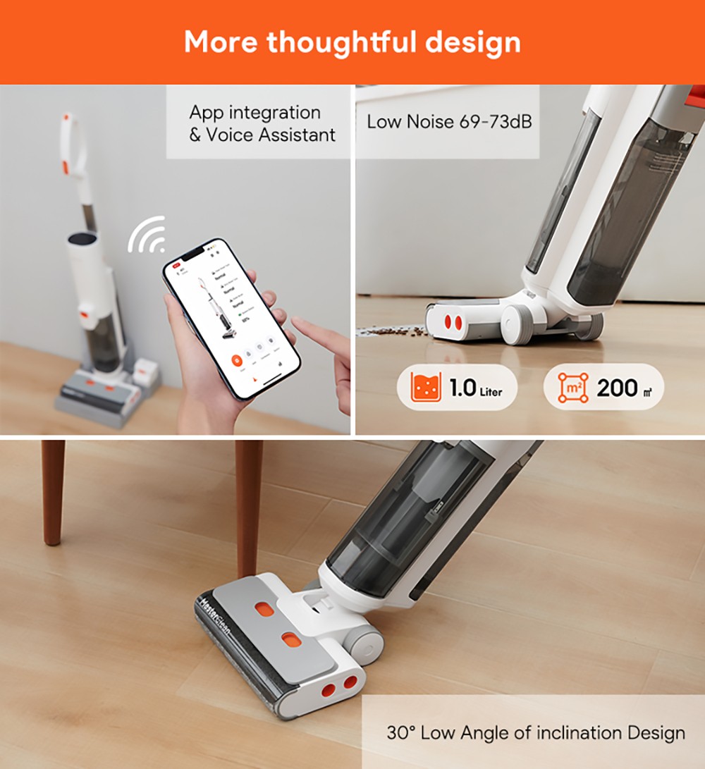 Ultenic AC1 Cordless Wet Dry Vacuum Cleaner, 15KPa Suction, 2L Water Tanks, Dual Edge Cleaning, 45min Runtime, Smart LED Display, APP Support, Voice Assistant - EU Plug