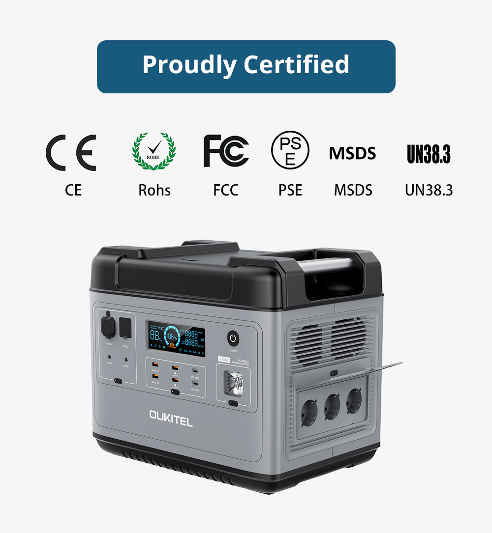 OUKITEL P2001 Ultimate 2000W Portable Power Station + BLUETTI POWEROAK SP120 120W Solar Panel Outdoor Power Supply Kit, 2000Wh LiFePO4 Battery with Pure Sine Wave AC Outlets, QC3.0 & USB-C PD 100W, Super Fast Recharge Durable Generator for Outdoor